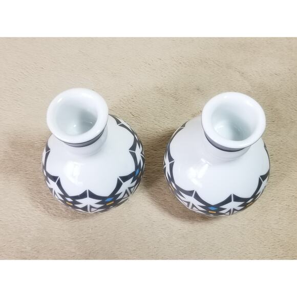 Candle Holder Candlestick McKinney 4 1/2" Porcelain Native American Design x2 - Picture 7 of 12